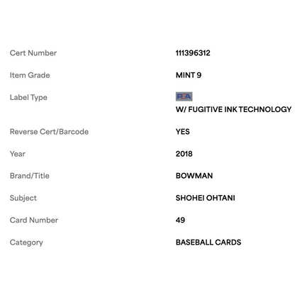 Shohei Ohtani PSA 9 2018 Topps Bowman Rookie RC Card #49