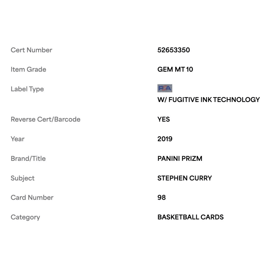 Steph Curry PSA 10 2019 Panini Prizm Card #98