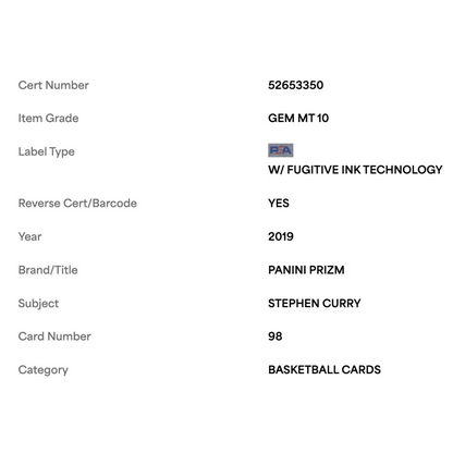 Steph Curry PSA 10 2019 Panini Prizm Card #98