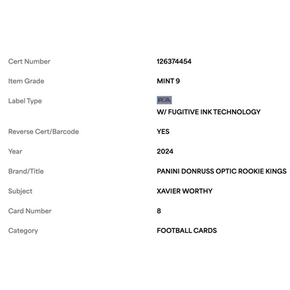 Xavier Worthy PSA 9 2024 Panini Donruss Optic Rookie Kings Card #8