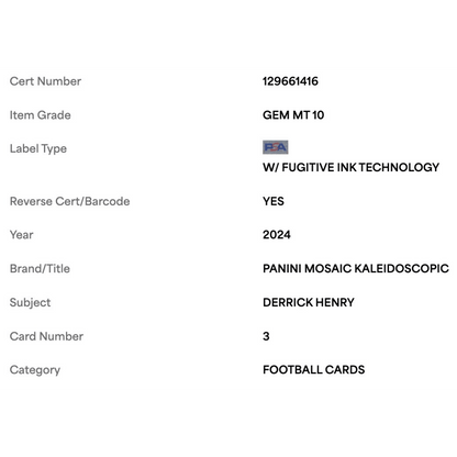 Derrick Henry PSA 10 2024 Panini Mosaic Kaleidoscopic Case Hit Card #3