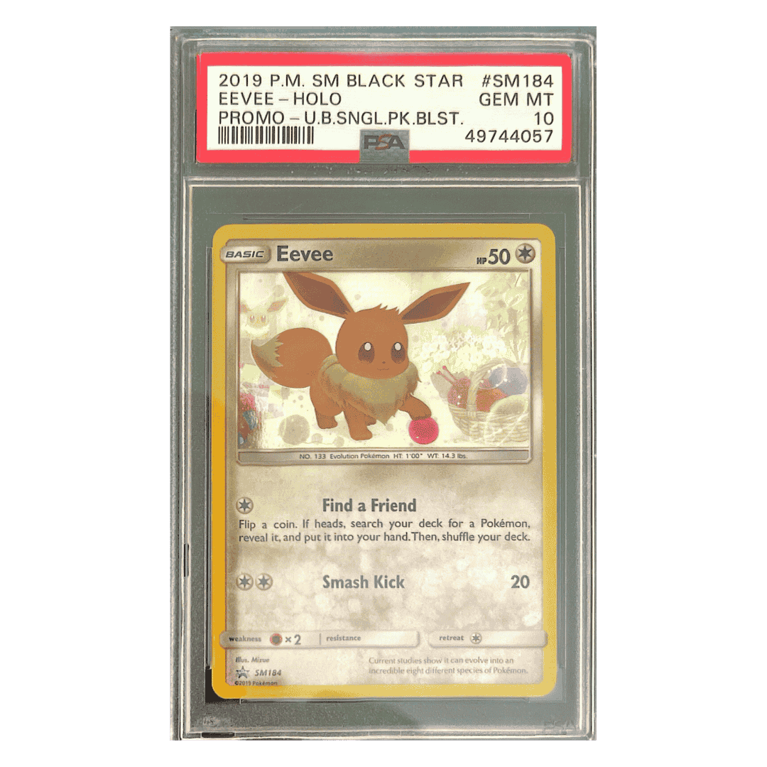 Eevee Holo PSA 10 2019 Pokemon SM Black Star Promo - U.B.SINGLE.PK.BLST. Card #SM184