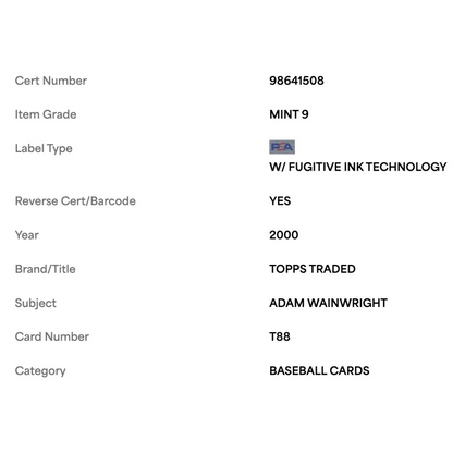 Adam Wainwright PSA 9 2000 Topps Traded Card #T88