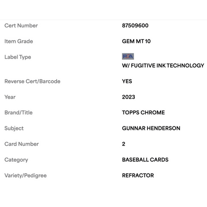 Gunnar Henderson PSA 10 2023 Topps Chrome Refractor Rookie RC Card #2