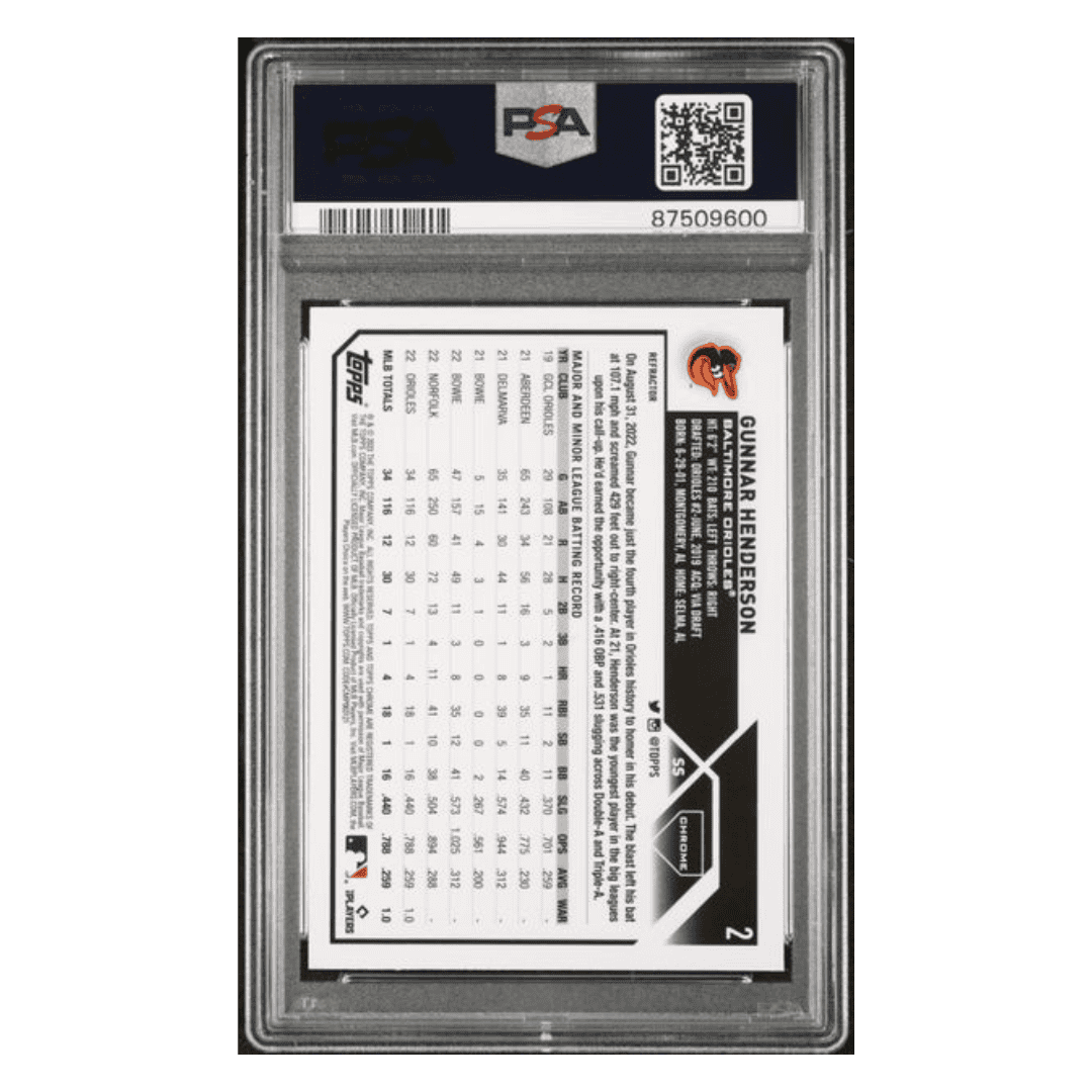 Gunnar Henderson PSA 10 2023 Topps Chrome Refractor Rookie RC Card #2