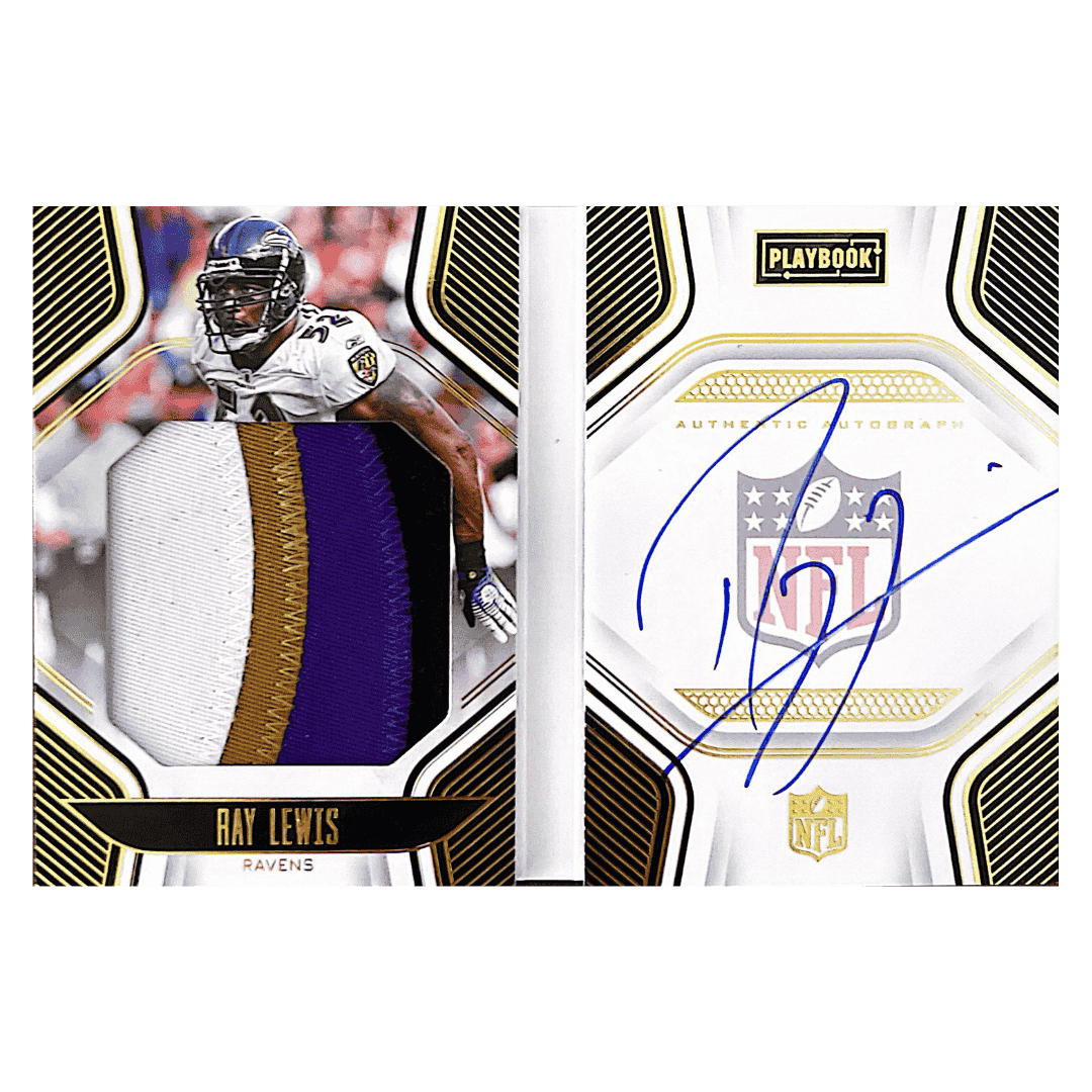 Ray Lewis 2022 Panini Playbook Patch Autographed Booklet #d/ 49 Card #PJA-RL