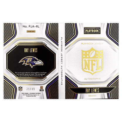 Ray Lewis 2022 Panini Playbook Patch Autographed Booklet #d/ 49 Card #PJA-RL