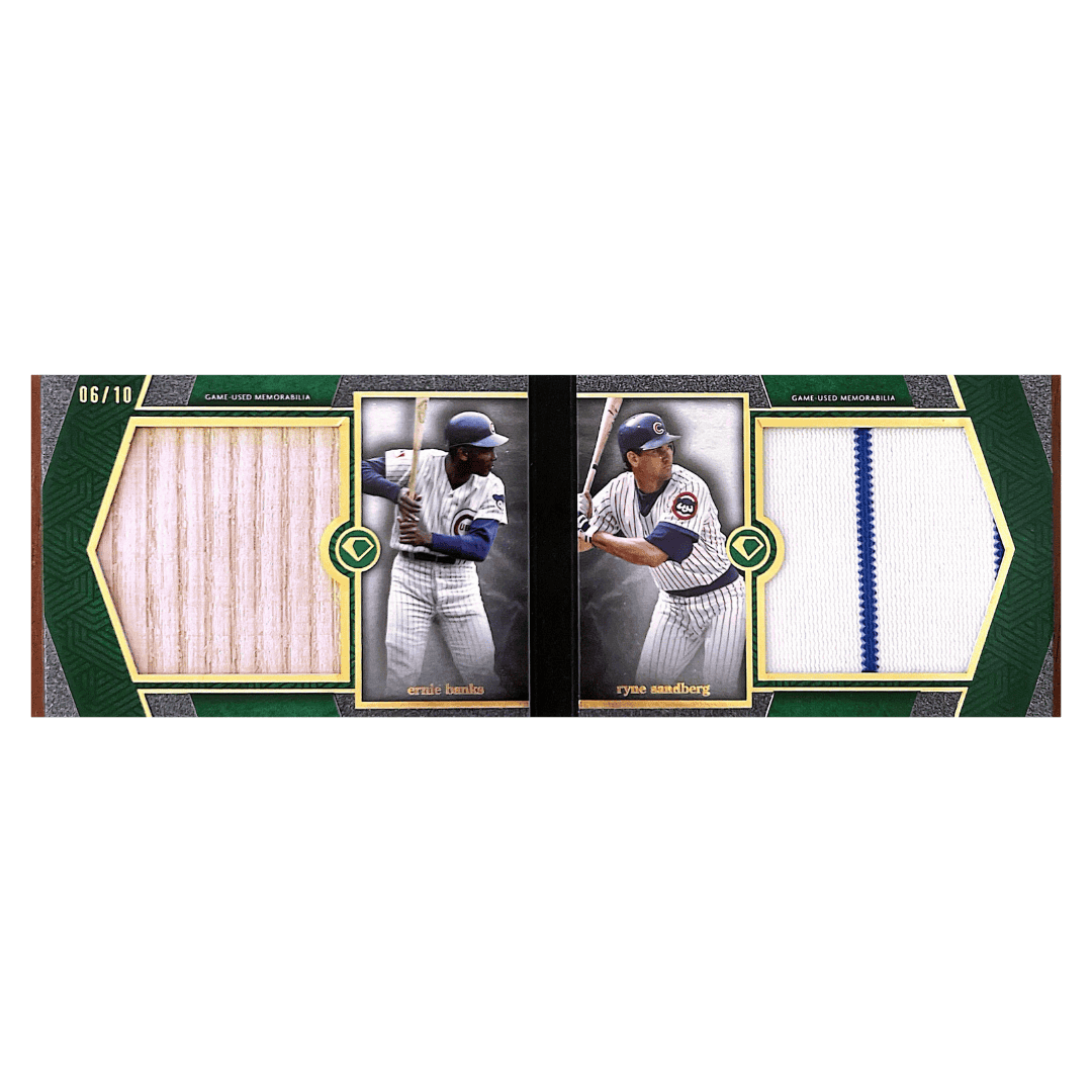 Ernie Banks & Ryne Sandberg 2024 Topps Diamond Icons Dual Player Dual Relic Booklet #d/ 10 Card #DPDR-BS