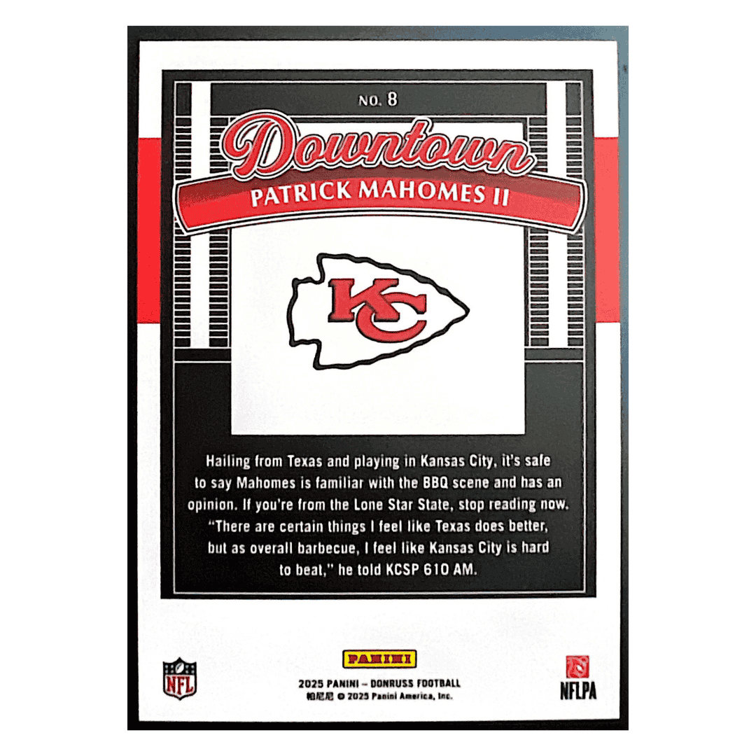 Patrick Mahomes 2025 Panini Donruss Downtown Card #8