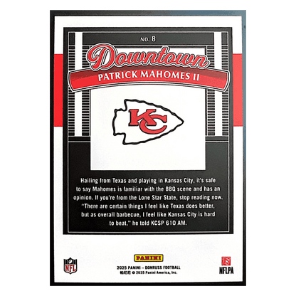 Patrick Mahomes 2025 Panini Donruss Downtown Card #8