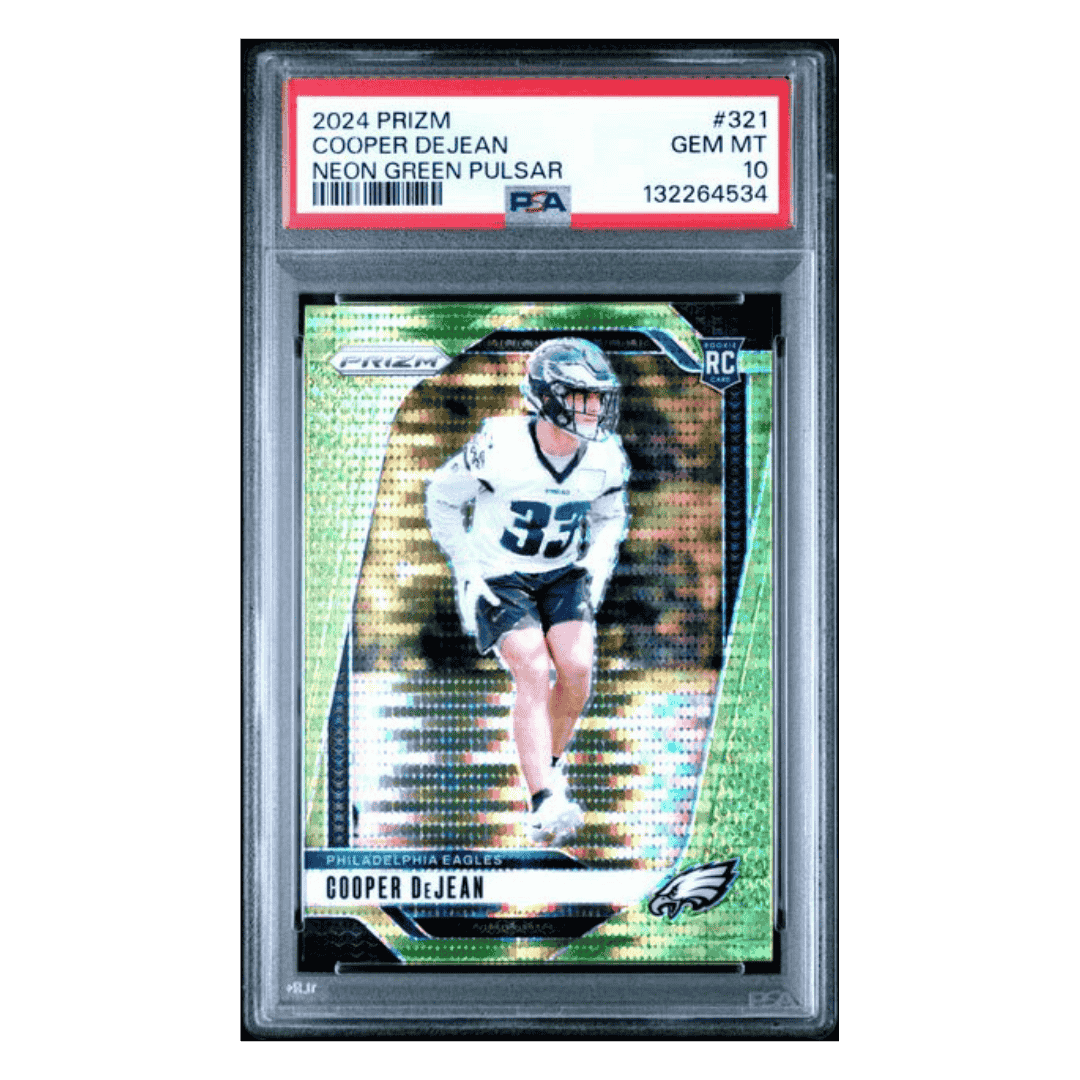 Cooper DeJean PSA 10 2024 Panini Prizm Neon Green Pulsar Rookie RC Card #321