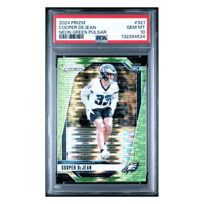Cooper DeJean PSA 10 2024 Panini Prizm Neon Green Pulsar Rookie RC Card #321