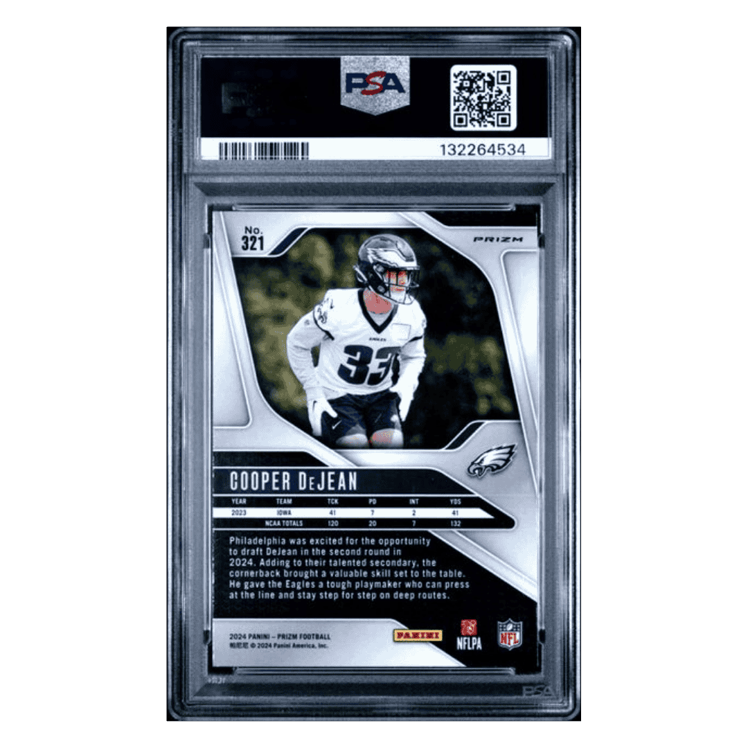 Cooper DeJean PSA 10 2024 Panini Prizm Neon Green Pulsar Rookie RC Card #321