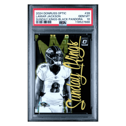 Lamar Jackson PSA 10 2024 Panini Donruss Optic Sunday Kings Black Pandora #d/ 25 Card #28