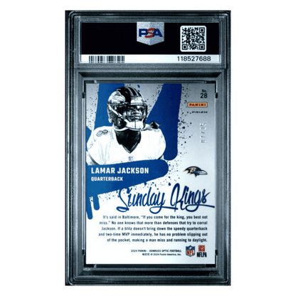 Lamar Jackson PSA 10 2024 Panini Donruss Optic Sunday Kings Black Pandora #d/ 25 Card #28