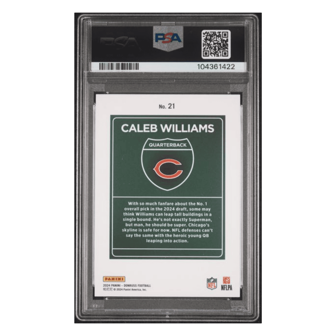 Caleb Williams PSA 10 2024 Panini Donruss Downtown! Rookie RC Card #21