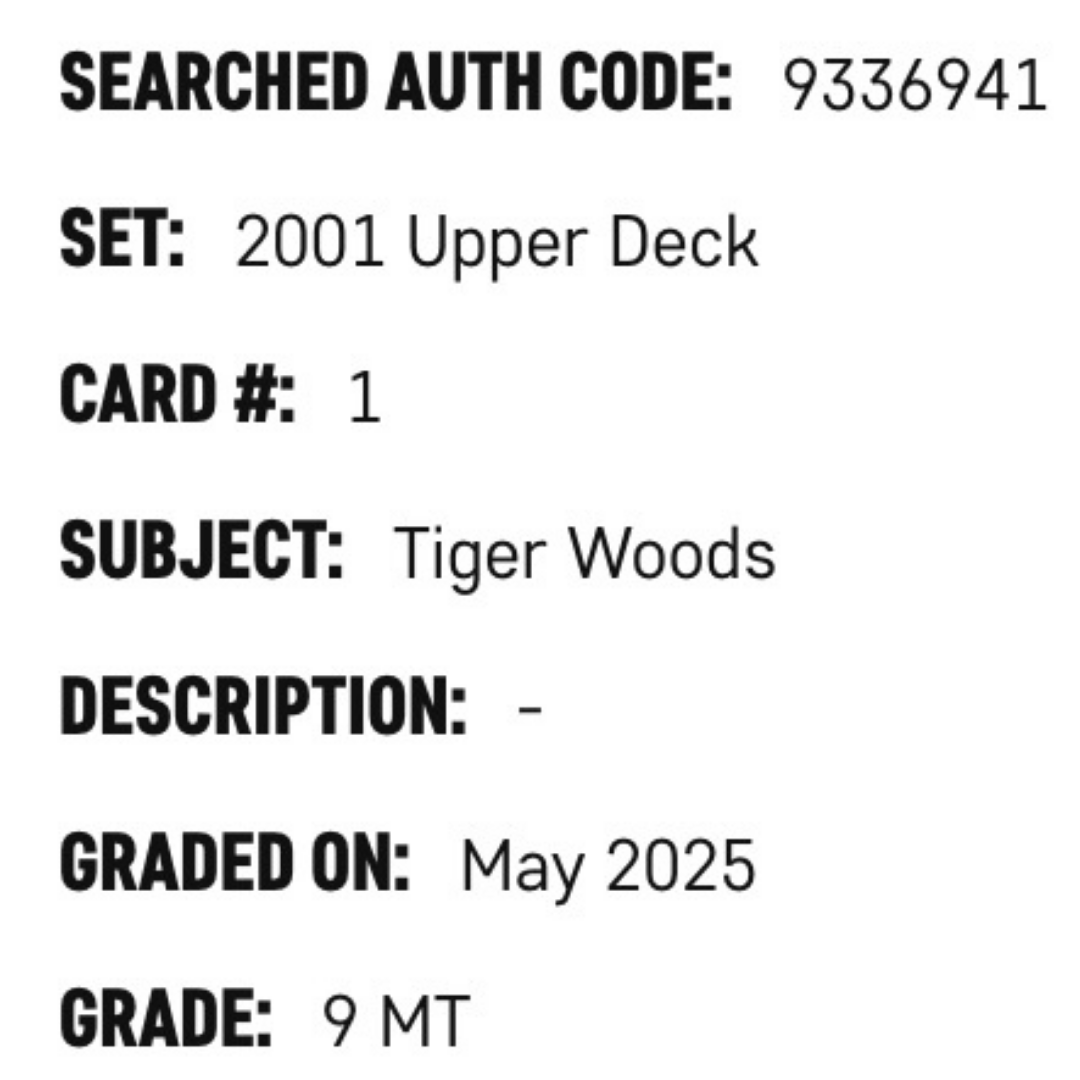 Tiger Woods SGC 9 2001 Upper Deck Rookie Card #1