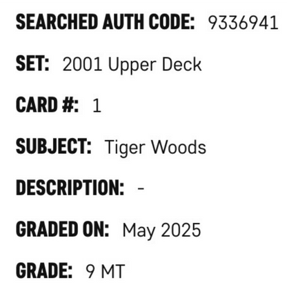 Tiger Woods SGC 9 2001 Upper Deck Rookie Card #1