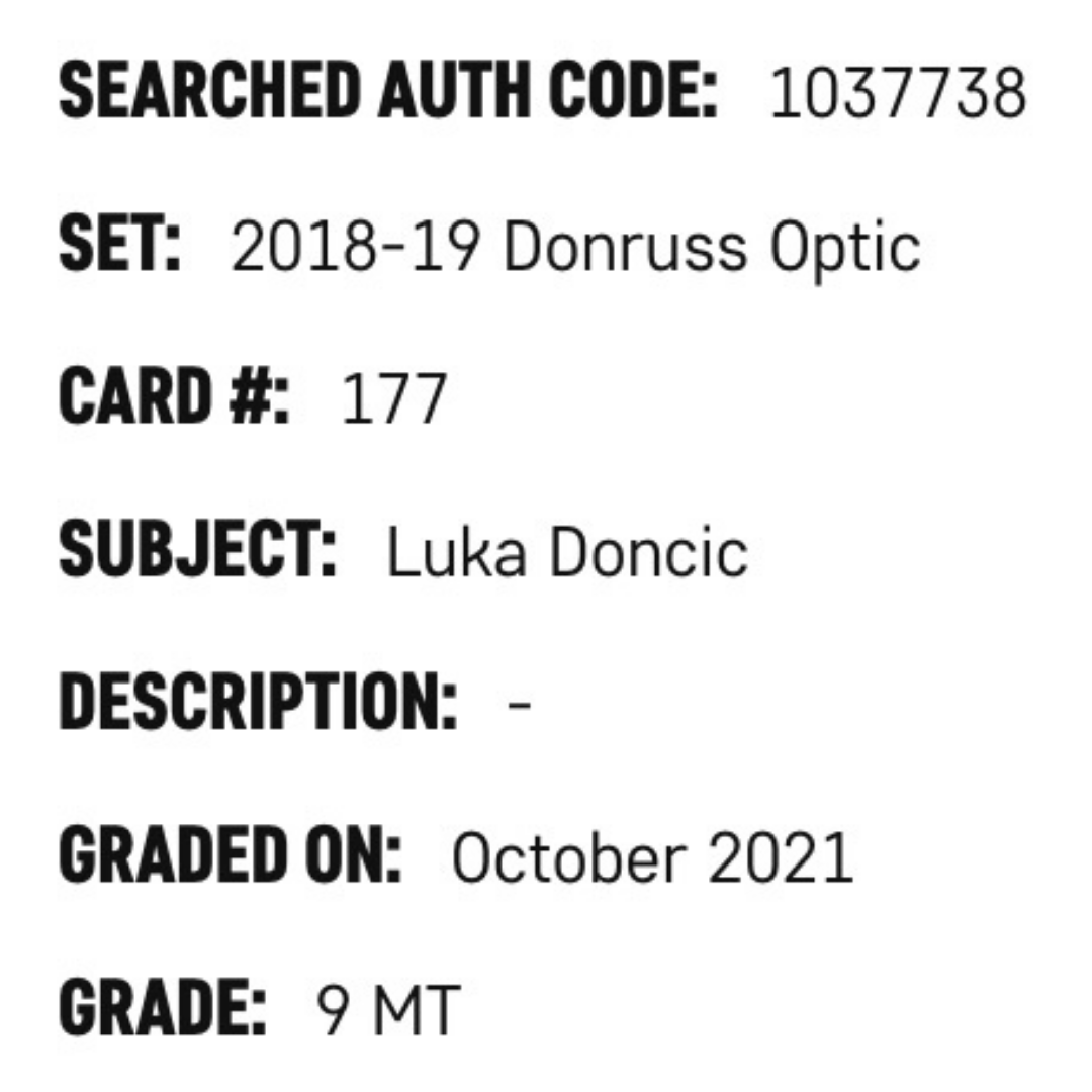 Luka Doncic SGC 9 2018-19 Panini Donruss Optic Rated Rookie Card #177