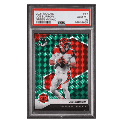 Joe Burrow PSA 10 2021 Panini Mosaic Green Mosaic Card #47