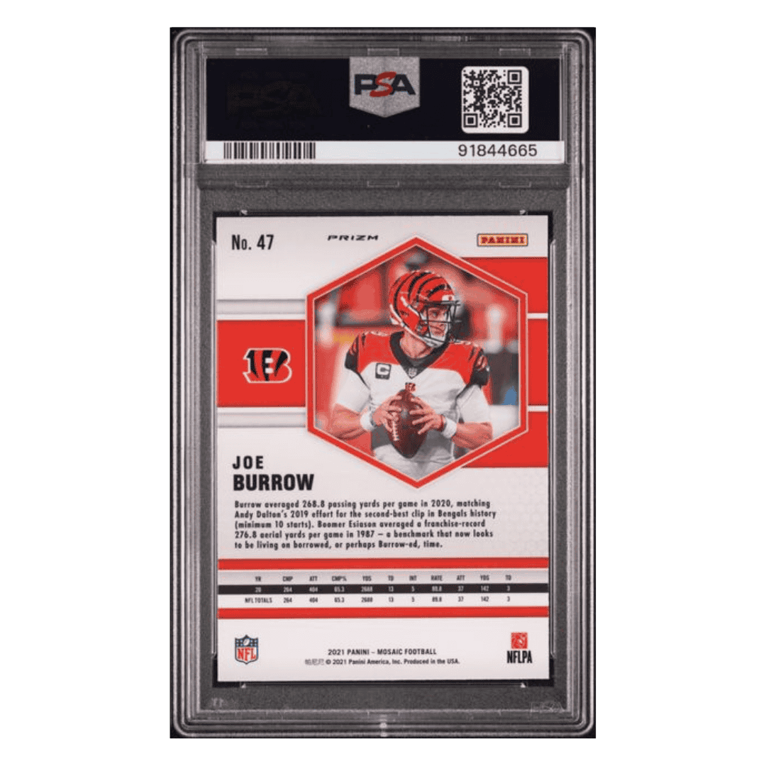 Joe Burrow PSA 10 2021 Panini Mosaic Green Mosaic Card #47