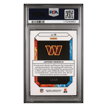 Jayden Daniels PSA 9 2024 Panini Obsidian Fire and Ice Silver Rookie RC Card #19