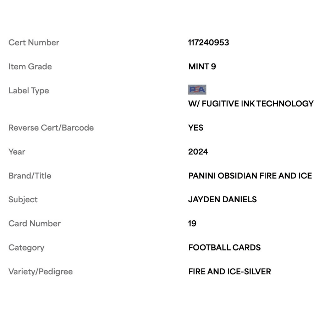 Jayden Daniels PSA 9 2024 Panini Obsidian Fire and Ice Silver Rookie RC Card #19