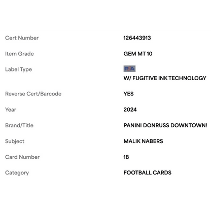 Malik Nabers PSA 10 2024 Panini Donruss Downtown! Rookie RC Card #18