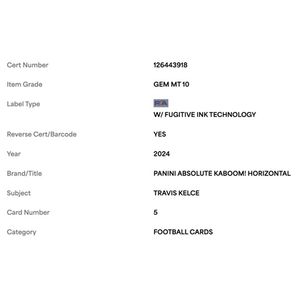 Travis Kelce PSA 10 2024 Panini Absolute Kaboom! Horizontal Card #5