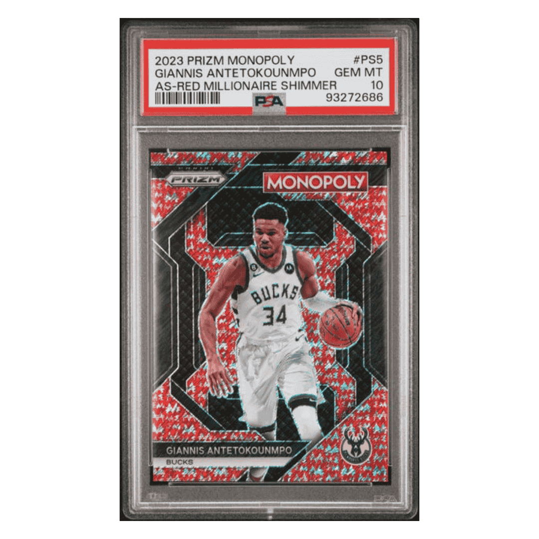 Giannis Antetokounmpo PSA 10 2023 Panini Prizm Monopoly All Star Red Millionaire Shimmer #d/ 100 Card #PS5
