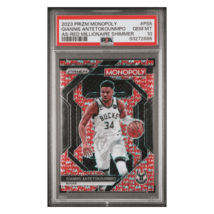 Giannis Antetokounmpo PSA 10 2023 Panini Prizm Monopoly All Star Red Millionaire Shimmer #d/ 100 Card #PS5