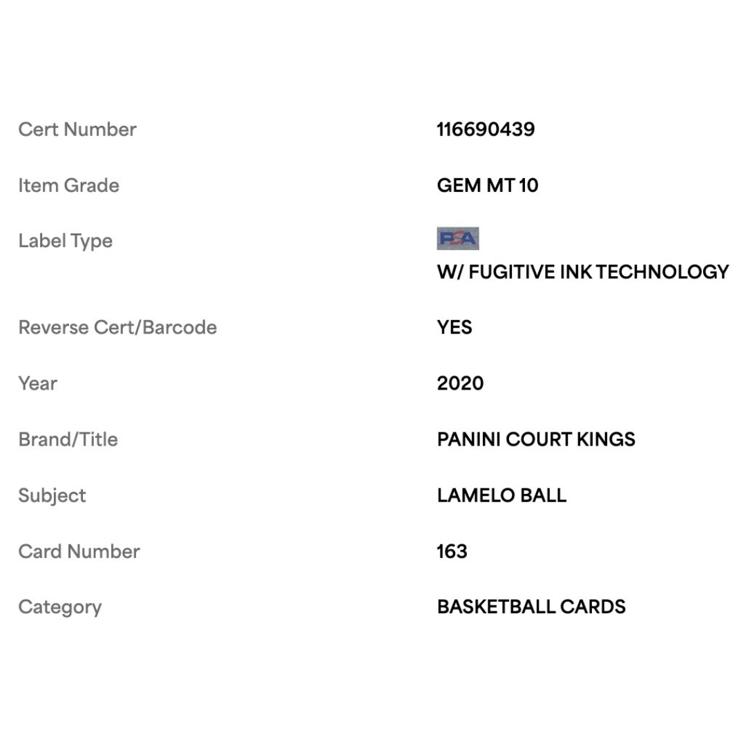 LaMelo Ball PSA 10 2020 Panini Court Kings Rookie RC Card #163