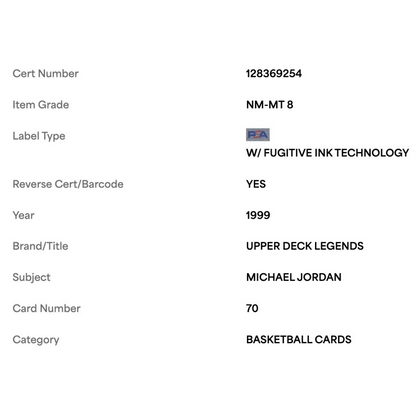 Michael Jordan PSA 8 1999 Upper Deck Legends Card #70