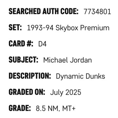Michael Jordan SGC 8.5 1993-94 Skybox Premium Dynamic Dunks Card #D4