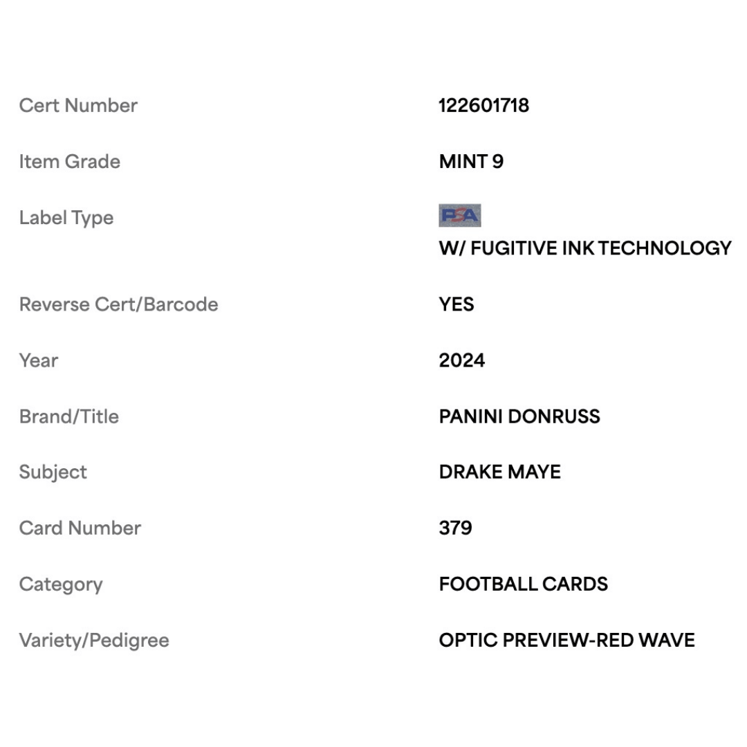 Drake Maye PSA 9 2024 Panini Donruss Optic Preview Red Wave Rated Rookie Card #379