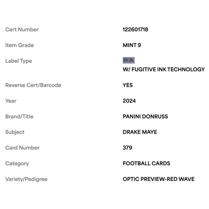 Drake Maye PSA 9 2024 Panini Donruss Optic Preview Red Wave Rated Rookie Card #379