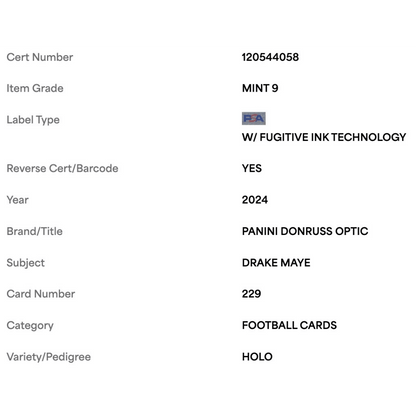 Drake Maye PSA 9 2024 Panini Donruss Optic Holo Rated Rookie Card #229