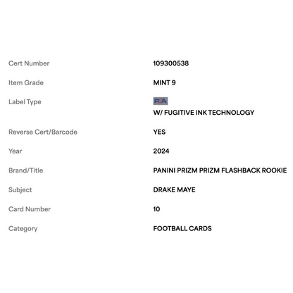 Drake Maye PSA 9 2024 Panini Prizm Flashback Rookie RC Card #10