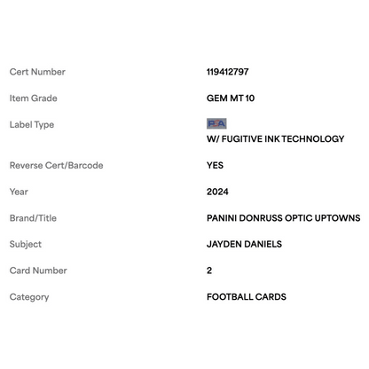 Jayden Daniels PSA 10 2024 Panini Donruss Optic Uptowns Rookie RC Card #2