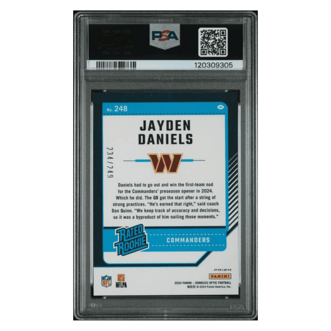 Jayden Daniels PSA 10 2024 Panini Donruss Optic Orange Rated Rookie #d/ 249 Card #248