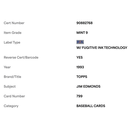 Jim Edmonds PSA 9 1993 Topps Coming Attraction Card #799