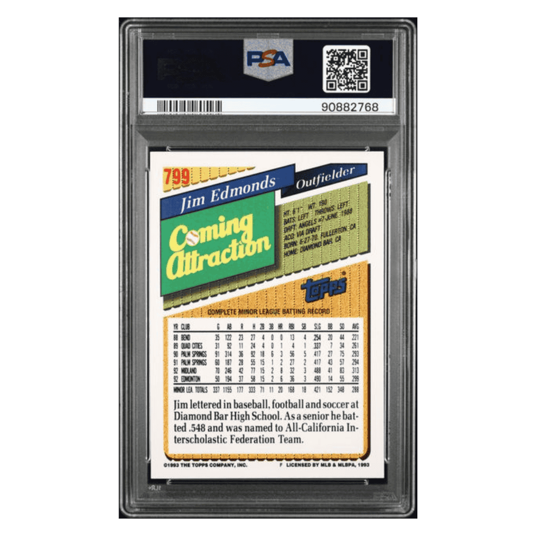 Jim Edmonds PSA 9 1993 Topps Coming Attraction Card #799