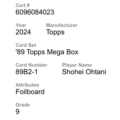 Shohei Ohtani CGC 9 2024 Topps '89 Mega Box Foilboard Card #89B2-1