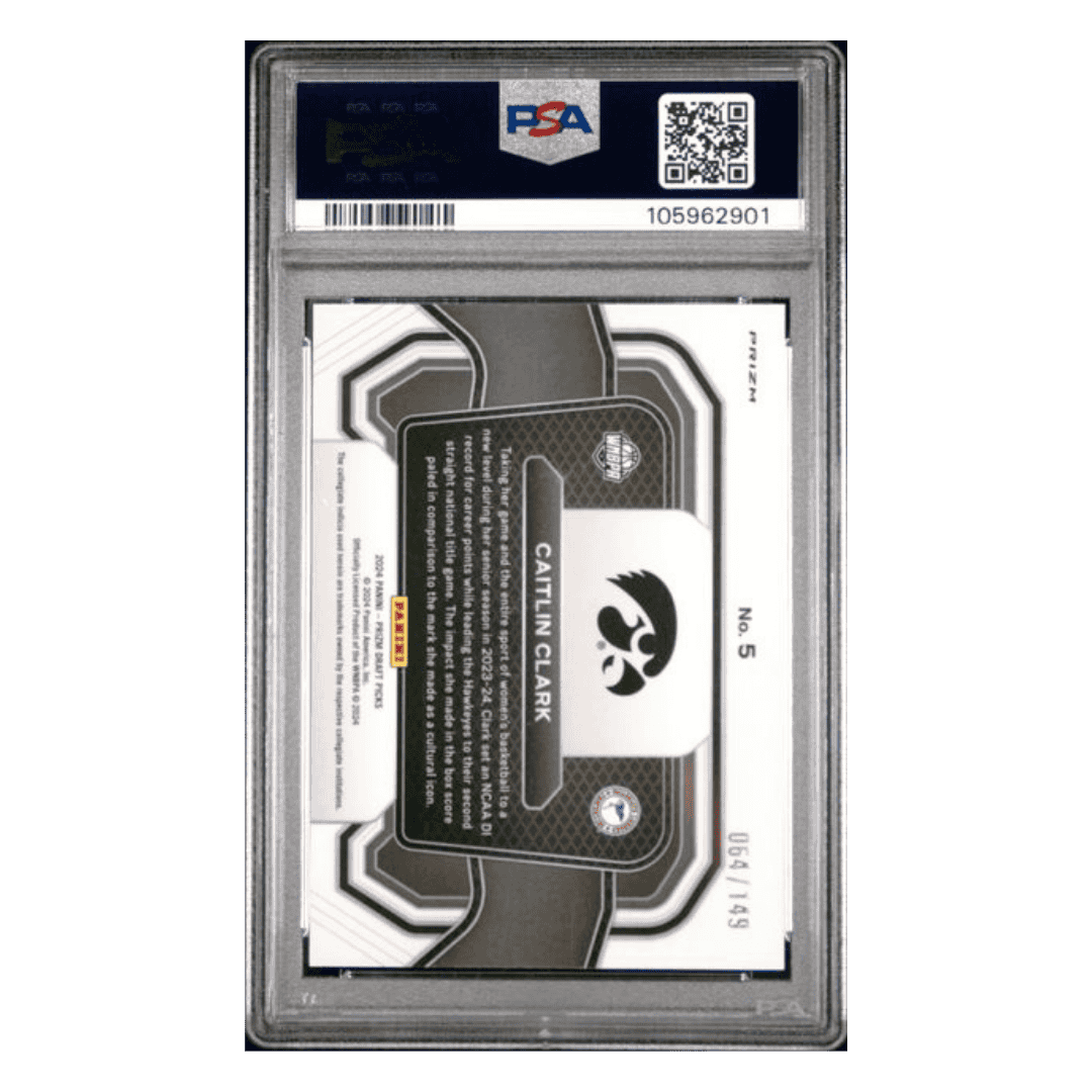 Caitlin Clark PSA 10 2024 Panini Prizm Draft Picks Campus Legend Purple Ice Rookie RC #d/ 149 Card #5