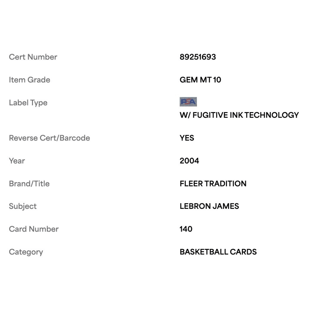 LeBron James PSA 10 2004 Fleer Tradition Card #140