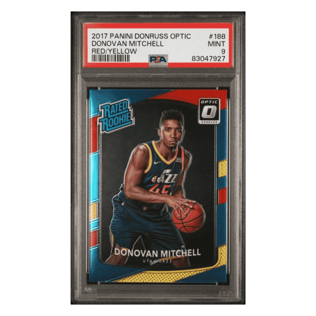 Donovan Mitchell PSA 9 2017 Panini Donruss Optic Red/ Yellow Rated Rookie Card #188