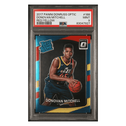 Donovan Mitchell PSA 9 2017 Panini Donruss Optic Red/ Yellow Rated Rookie Card #188