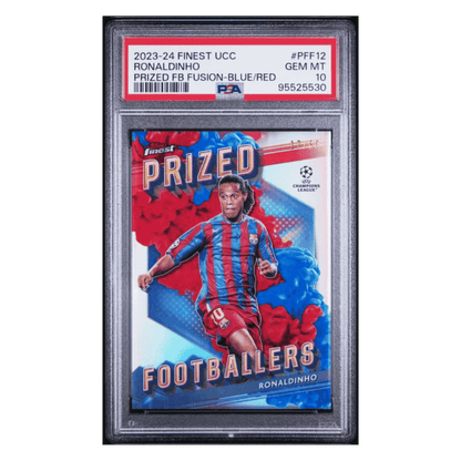 Ronaldoinho PSA 10 2023-24 Topps Finest UEFA Club Competitions Prized Footballers Fusion Blue/ Red #d/ 50 Card #PFF12