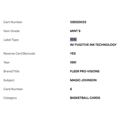 Magic Johnson PSA 9 1991 Fleer Pro Visions Card #6