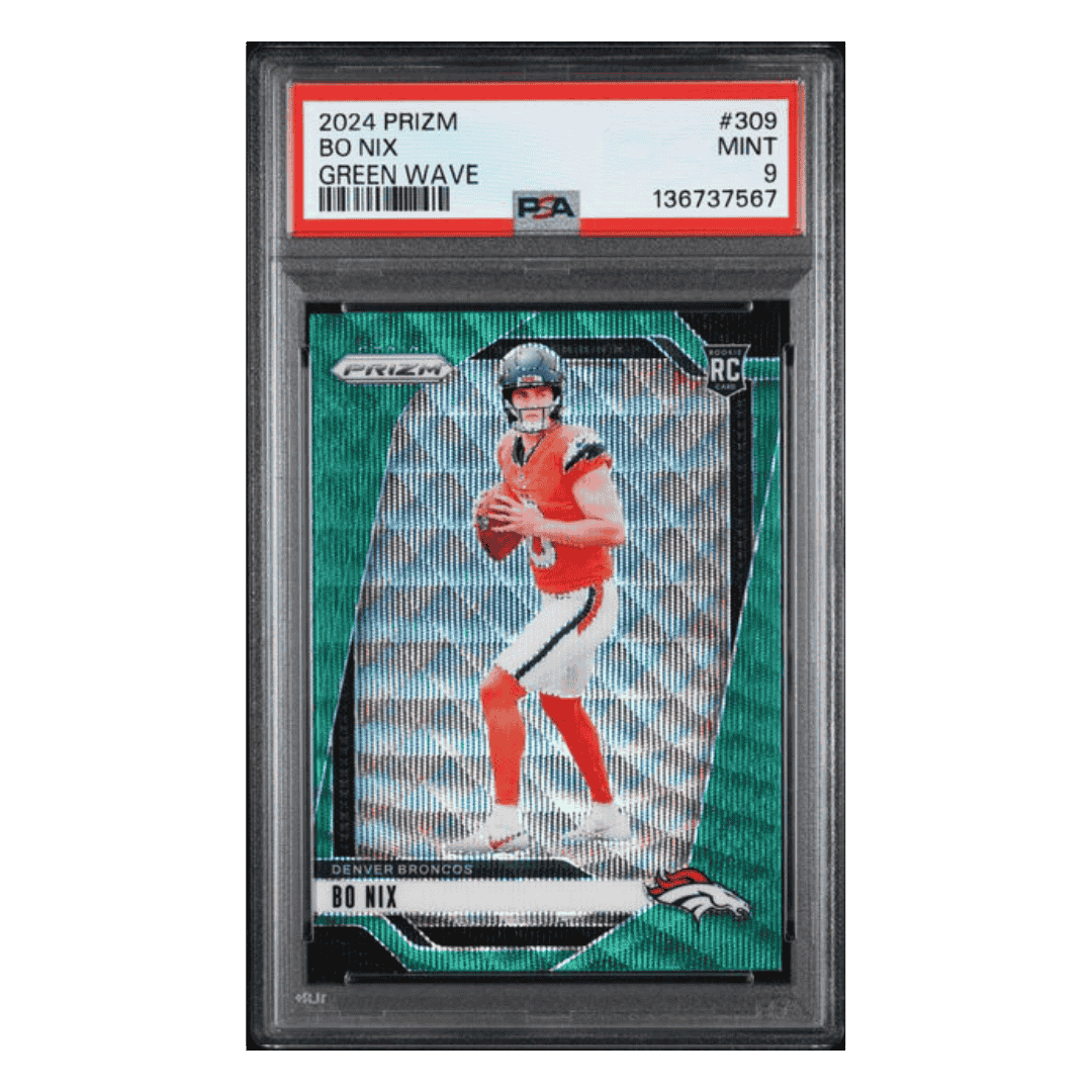 Bo Nix PSA 9 2024 Panini Prizm Green Wave Rookie RC Card #309